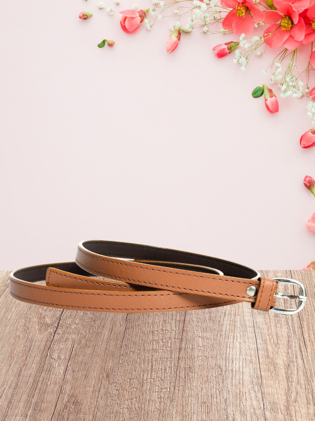 Kastner Women Solid Slim Belt, Tan
