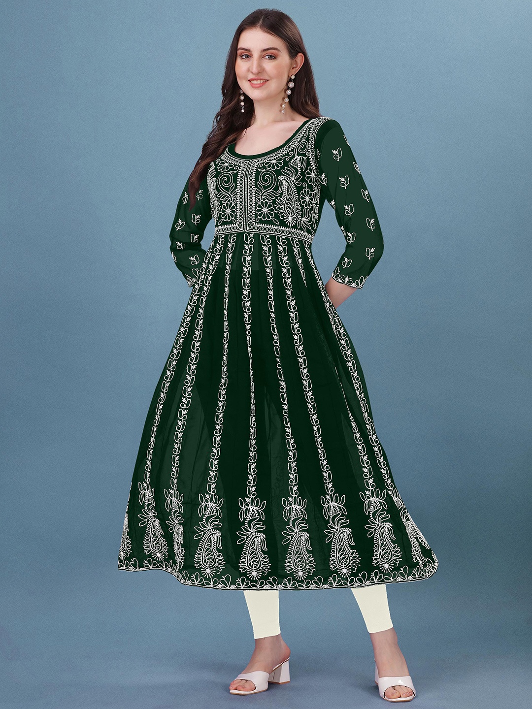 Shree Ramkrishna Fab Ethnic Motifs Embroidered Georgette Anarkali Panelled Kurta, Green
Shree Ramkrishna Fab Ethnic Motifs Embroidered Georgette Anarkali Panelled Kurta, Green