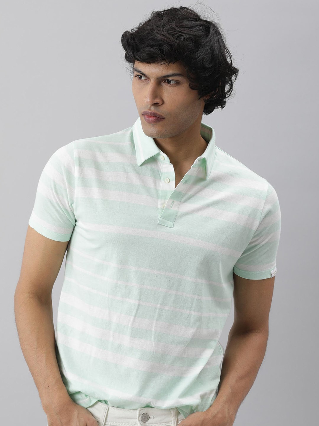 RARE RABBIT Men Crossings Striped Polo Collar Cotton Slim Fit T-Shirt, Sea green
RARE RABBIT Men Crossings Striped Polo Collar Cotton Slim Fit T-Shirt, Sea green