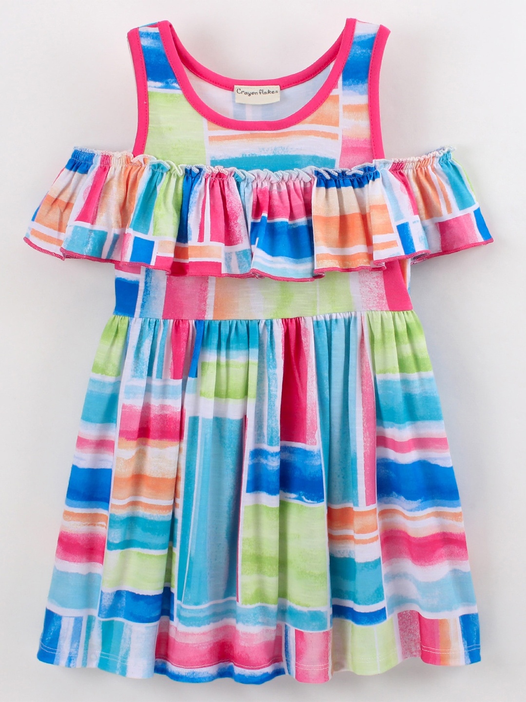 CrayonFlakes Girls Striped Colourblocked Cold-Shoulder Ruffles Fit & Flare Dress, Pink
CrayonFlakes Girls Striped Colourblocked Cold-Shoulder Ruffles Fit & Flare Dress, Pink