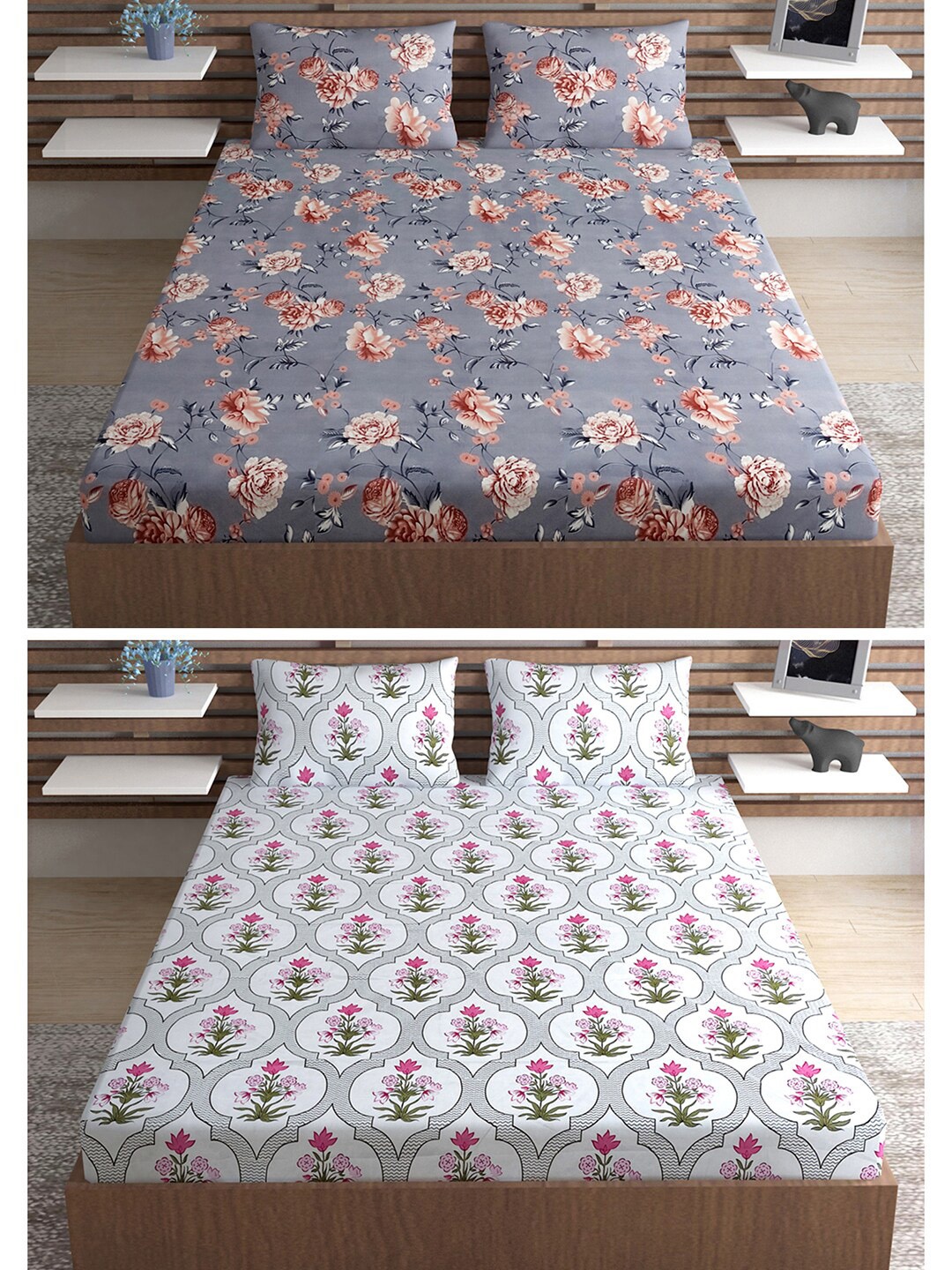 Urban Magic White & Grey Floral Printed 140 TC 2 Queen Bedsheets With 4 Pillow Covers
Urban Magic White & Grey Floral Printed 140 TC 2 Queen Bedsheets With 4 Pillow Covers