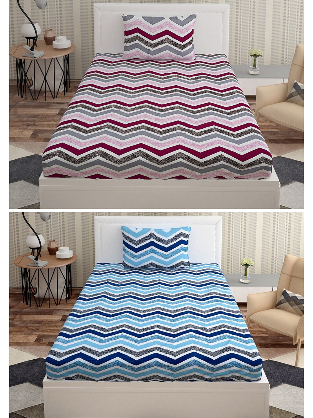Urban Magic Pink & Blue Striped 130 TC 2 Single Bedsheets With 2 Pillow Covers
Urban Magic Pink & Blue Striped 130 TC 2 Single Bedsheets With 2 Pillow Covers
