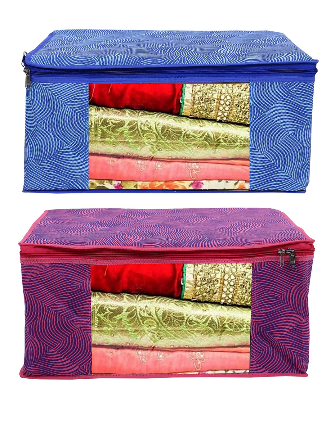 Home Fresh Blue & Pink 4-Pieces Leheriya Printed Saree Covers With Transparent Window 
Home Fresh Blue & Pink 4-Pieces Leheriya Printed Saree Covers With Transparent Window