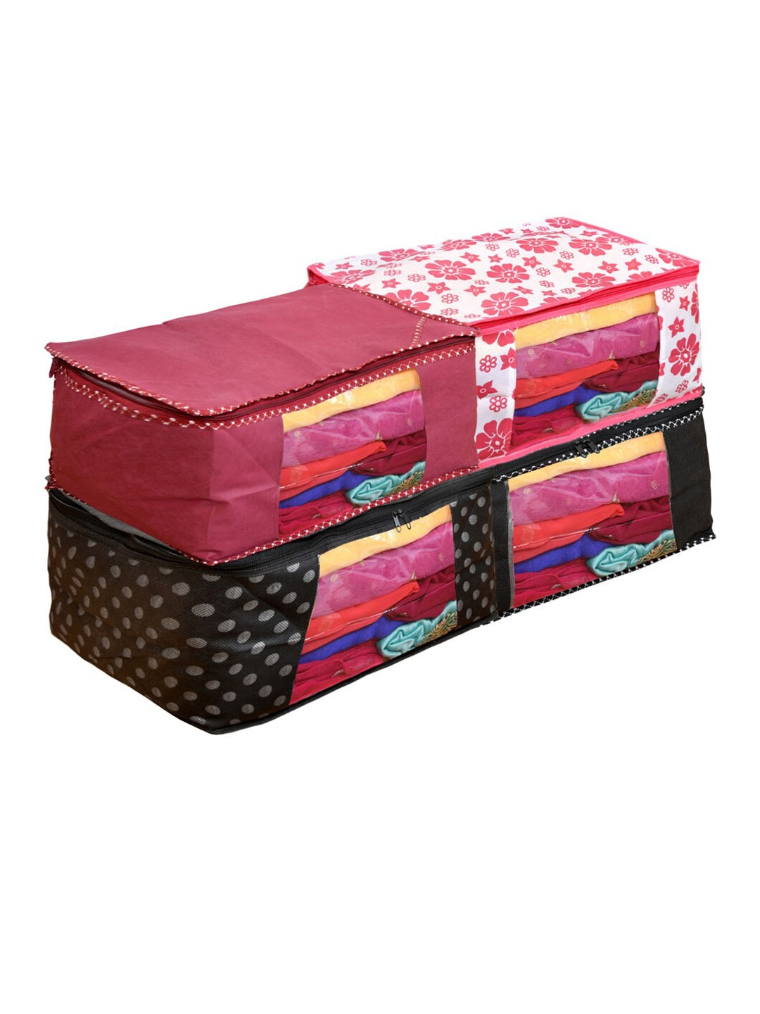 Home Fresh Pink & Black 4-Pieces Printed Saree Organisers