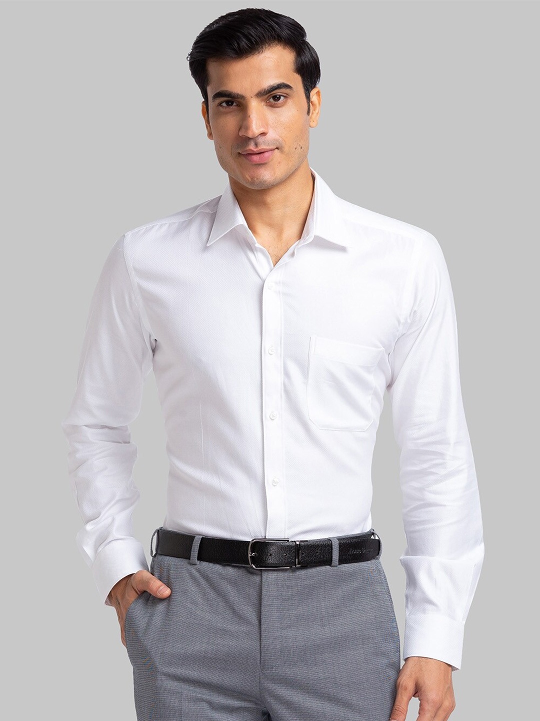 Raymond Self Design Long Sleeves Pure Cotton Formal Shirt, White