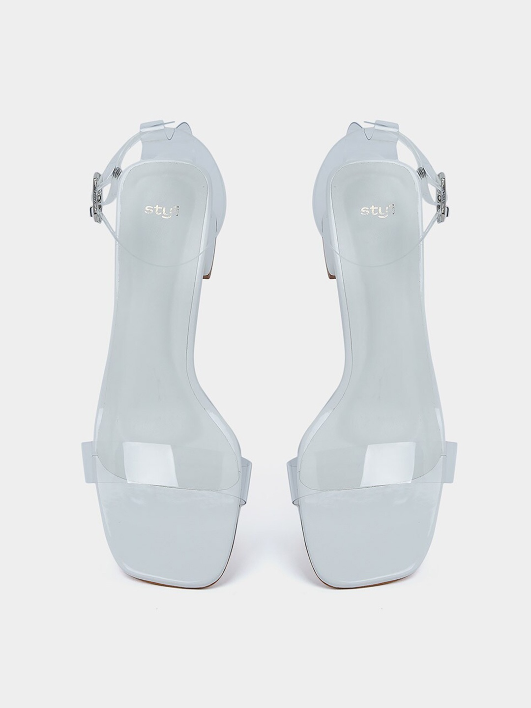 Styli White Open Toe Block Heels