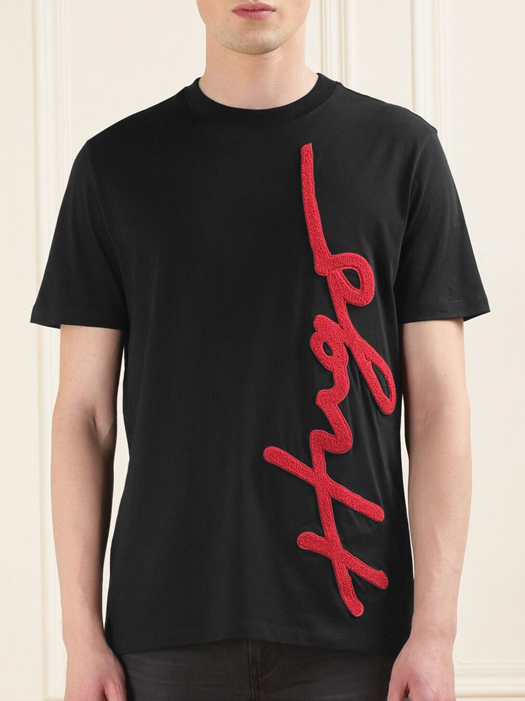 HUGO Typography Printed Cotton T-shirt, Black