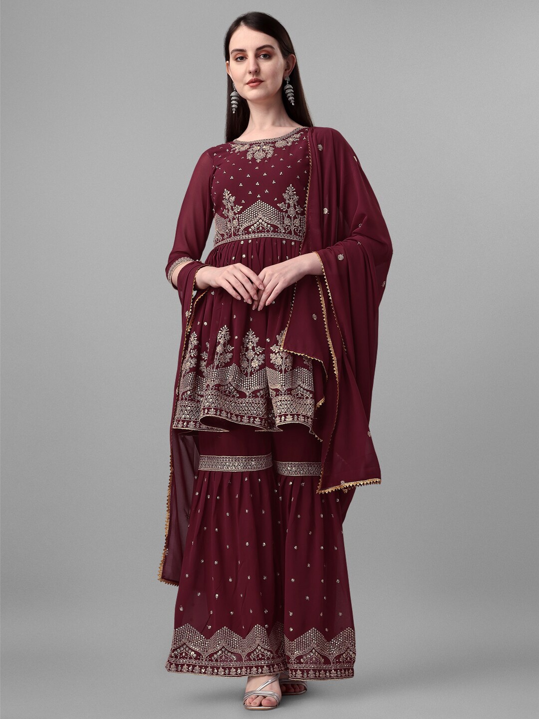 JATRIQQ Embroidered Sequinned Silk Georgette Unstitched Dress Material, Maroon
JATRIQQ Embroidered Sequinned Silk Georgette Unstitched Dress Material, Maroon