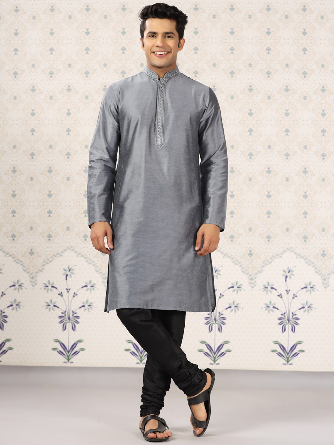 Ode by House of Pataudi Mandarin Collar Straight Regular Kurta With Churidar, Silver
Ode by House of Pataudi Mandarin Collar Straight Regular Kurta With Churidar, Silver