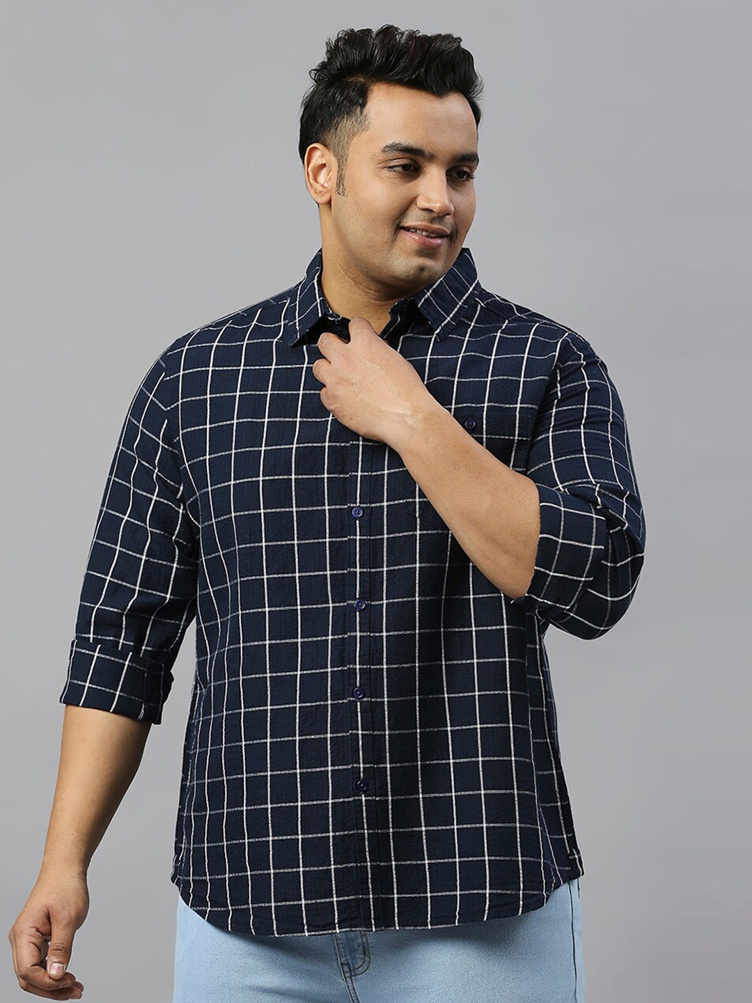 Thomas Scott Plus Size Classic Windowpane Checks Seersucker Cotton Casual Shirt, Navy blue
Thomas Scott Plus Size Classic Windowpane Checks Seersucker Cotton Casual Shirt, Navy blue