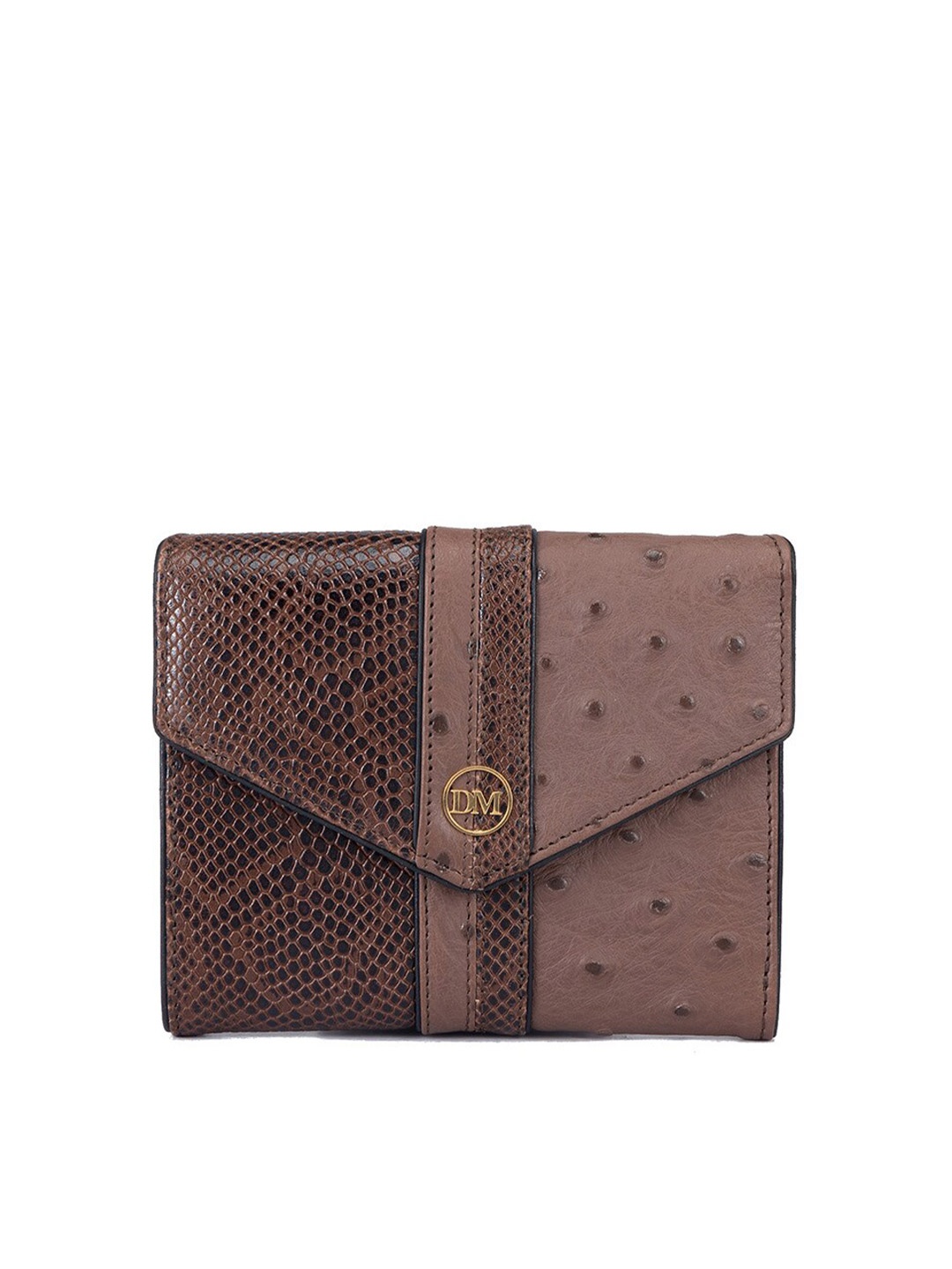 Da Milano Women Textured Leather Two Fold Wallet, Brown