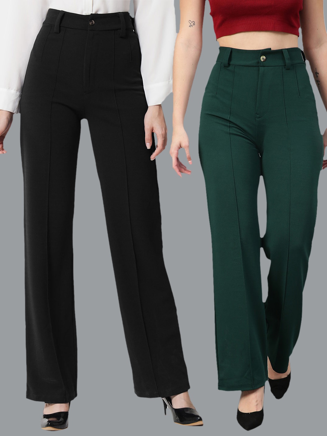 KOTTY BIZwear Women Pack Of 2 Straight Fit High-Rise Easy Wash Pleated Parallel Trousers, Black
KOTTY BIZwear Women Pack Of 2 Straight Fit High-Rise Easy Wash Pleated Parallel Trousers, Black