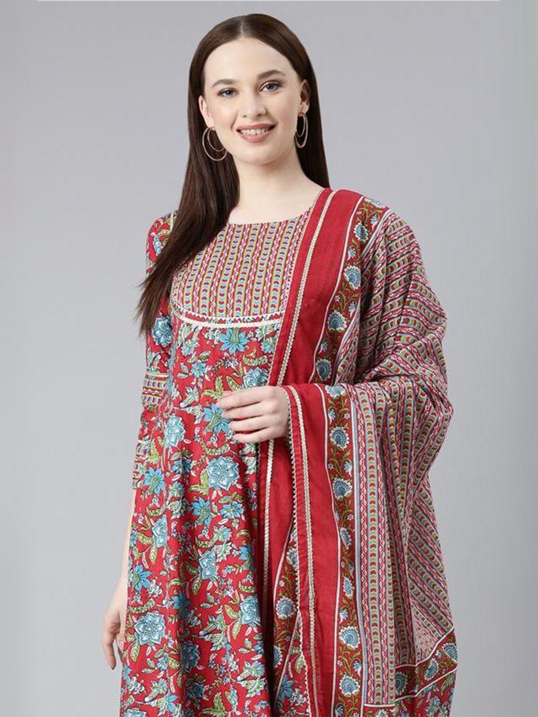 KALINI Ethnic Motifs Printed Gotta Patti Pure Cotton Kurta With Trousers & Dupatta, Red
KALINI Ethnic Motifs Printed Gotta Patti Pure Cotton Kurta With Trousers & Dupatta, Red