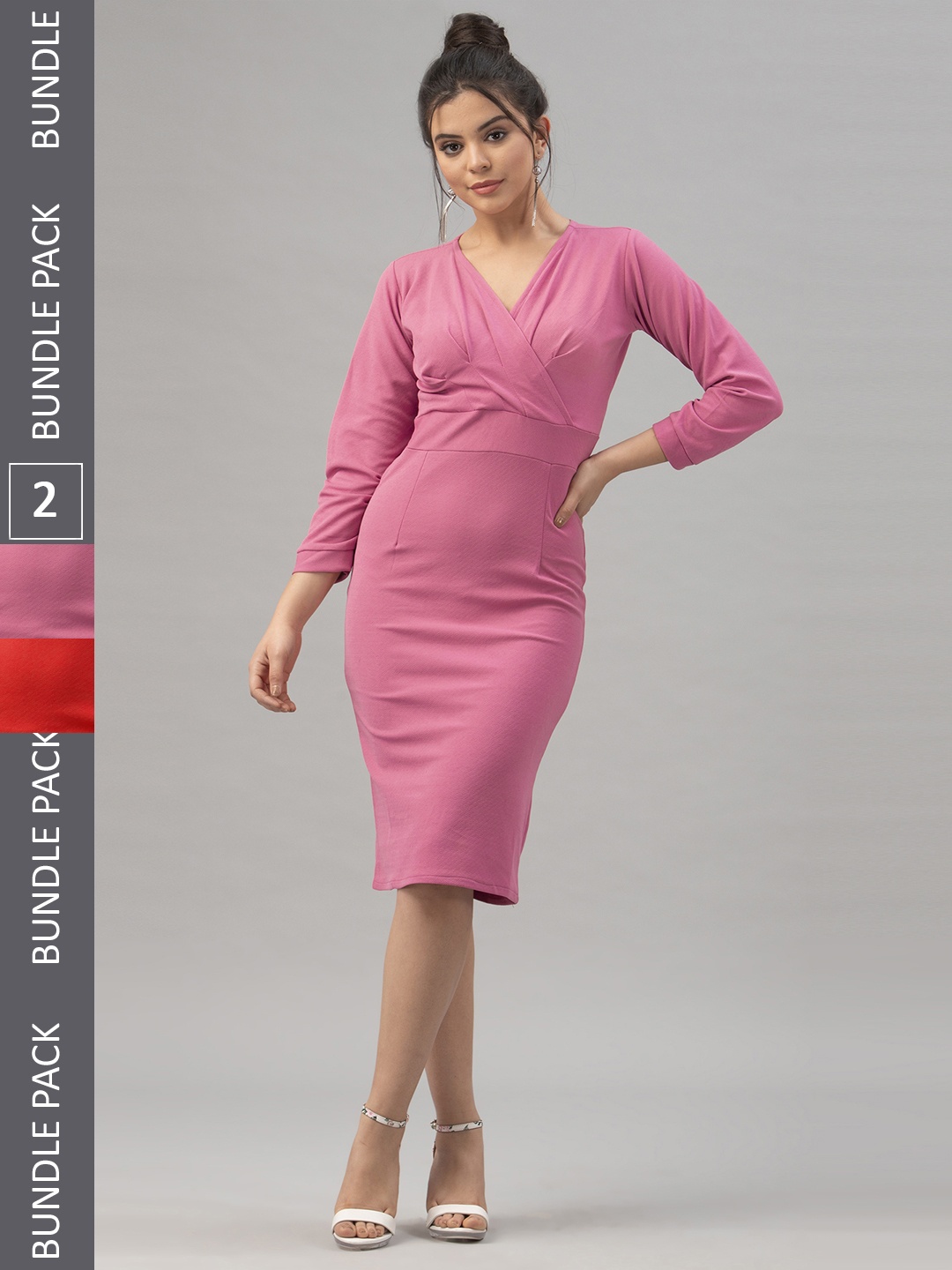 Selvia Pack Of 2 V-Neck Sheath Dress, Pink