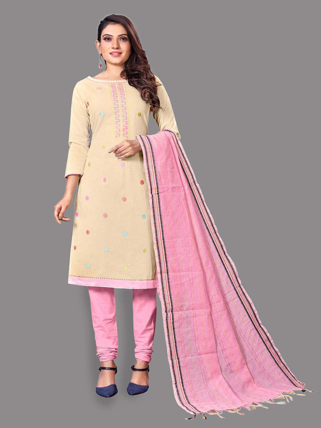 Fashion FRICKS Geometric Embroidered Pure Cotton Unstitched Dress Material, Pink 
Fashion FRICKS Geometric Embroidered Pure Cotton Unstitched Dress Material, Pink
