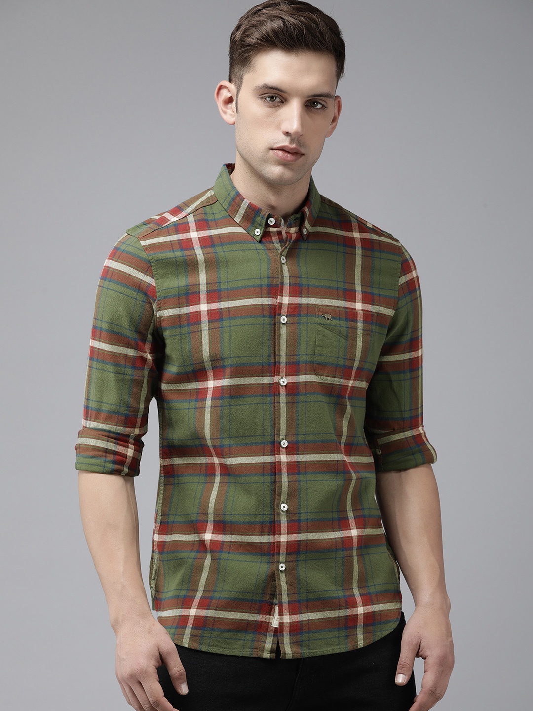 THE BEAR HOUSE Pure Cotton Slim Fit Windowpane Checks Opaque Checked Casual Shirt, Green
THE BEAR HOUSE Pure Cotton Slim Fit Windowpane Checks Opaque Checked Casual Shirt, Green