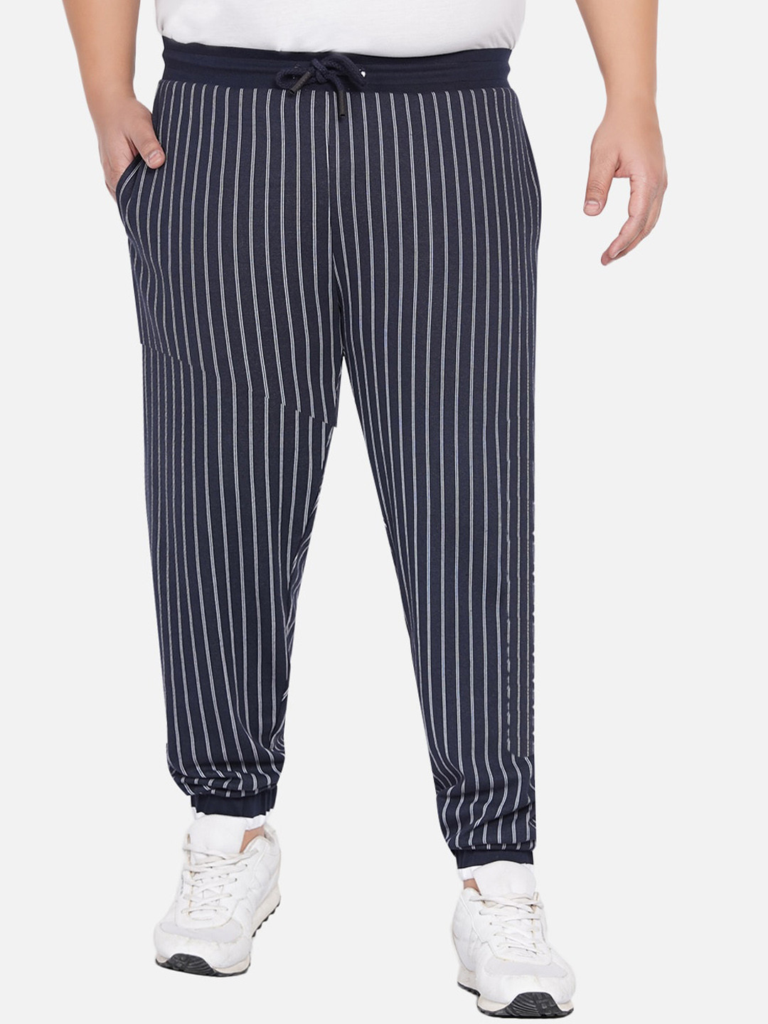 John Pride Men Plus Size Striped Relaxed Fit Pure Cotton Joggers, Navy blue 
John Pride Men Plus Size Striped Relaxed Fit Pure Cotton Joggers, Navy blue