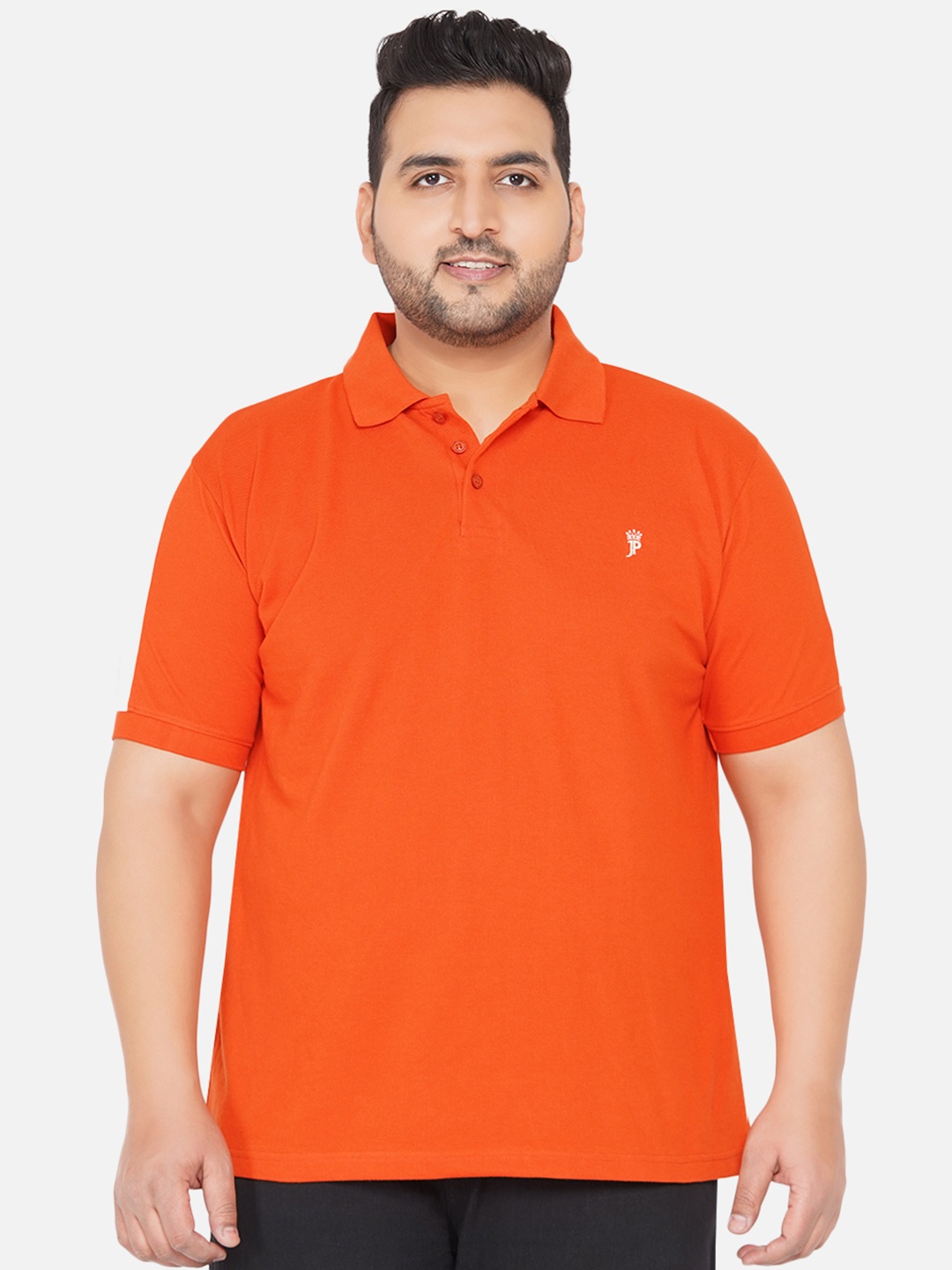 John Pride Plus Size Polo Collar Casual T-Shirt, Orange