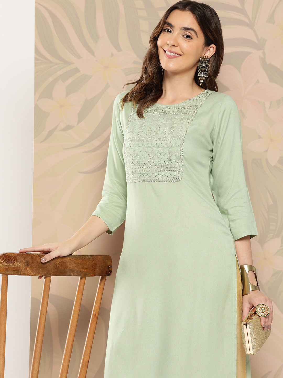 Nayo Women Yoke Design Sequinned Kurta, Green
Nayo Women Yoke Design Sequinned Kurta, Green