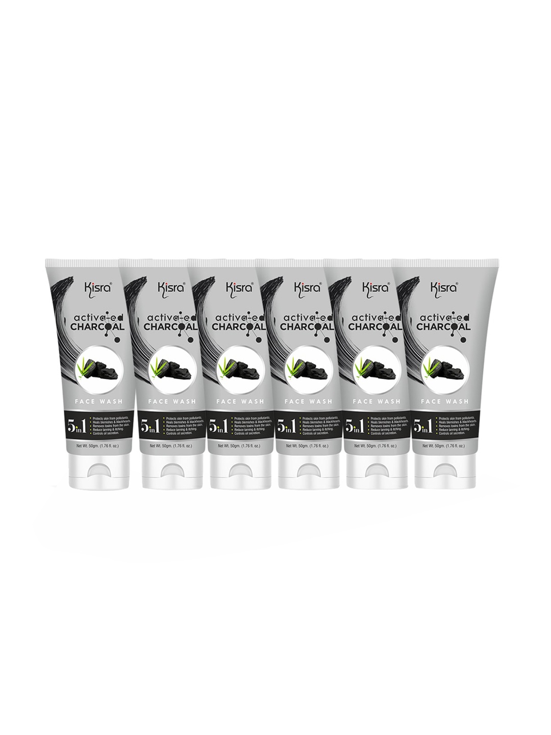 KISRA Set Of 6 Activated Charcoal 5 In 1 Deep Pore Cleaning Face Wash - 50g Each, Black
KISRA Set Of 6 Activated Charcoal 5 In 1 Deep Pore Cleaning Face Wash - 50g Each, Black