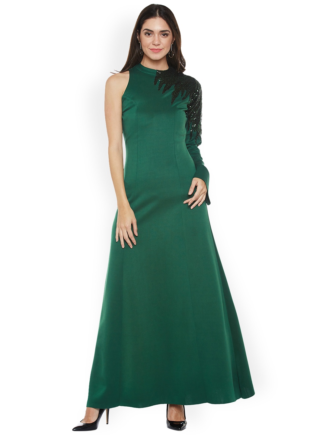 Athena Women Green Embellished Maxi Dress