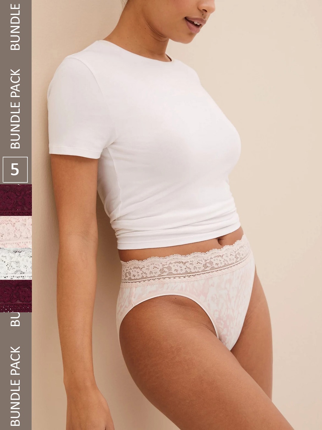 Marks & Spencer Women Pack Of 5 Assorted Printed Lace Mid-Rise Cotton Lycra Basic Briefs
Marks & Spencer Women Pack Of 5 Assorted Printed Lace Mid-Rise Cotton Lycra Basic Briefs