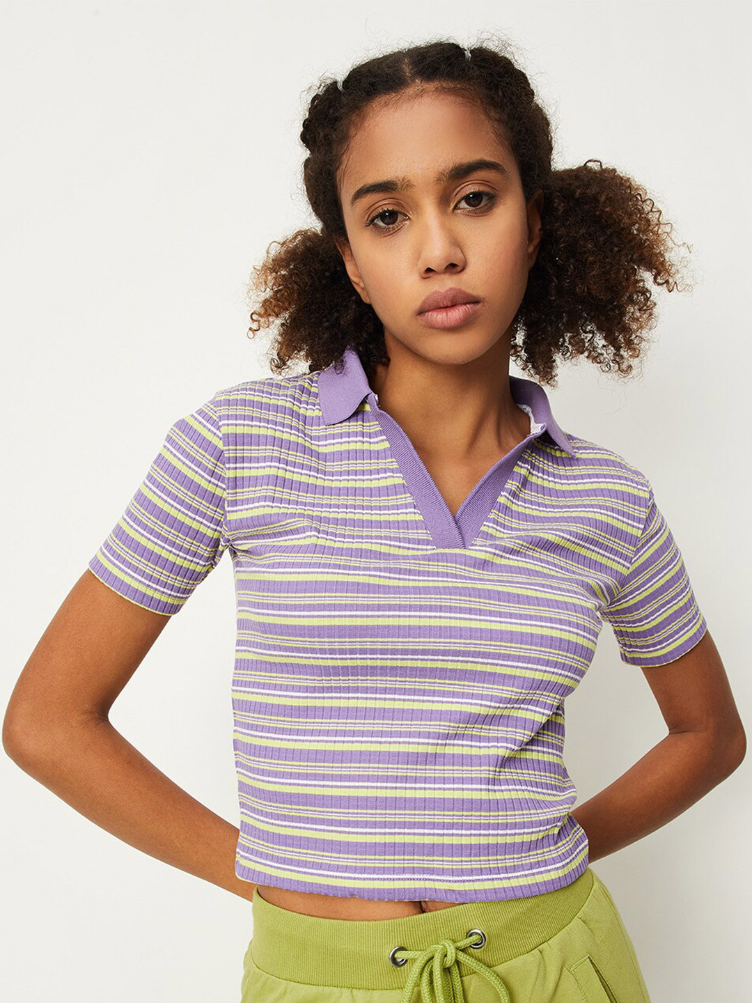 max Striped Shirt Style Crop Top, Purple
max Striped Shirt Style Crop Top, Purple