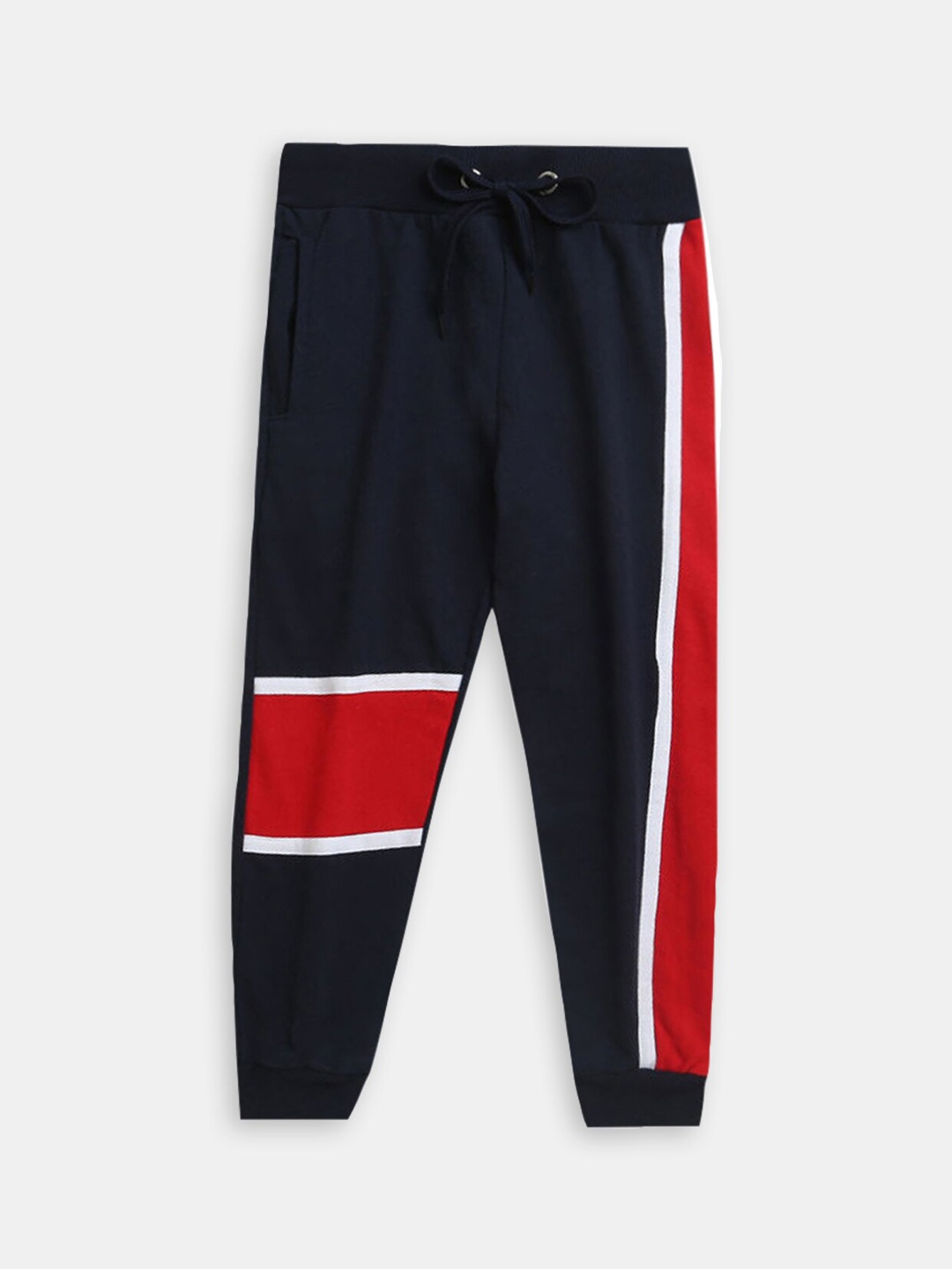 Hopscotch Boys Colourblocked Cotton Joggers, Navy blue