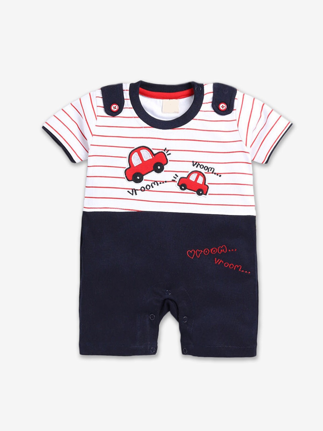 Hopscotch Infant Boys Printed Cotton Rompers, Navy blue