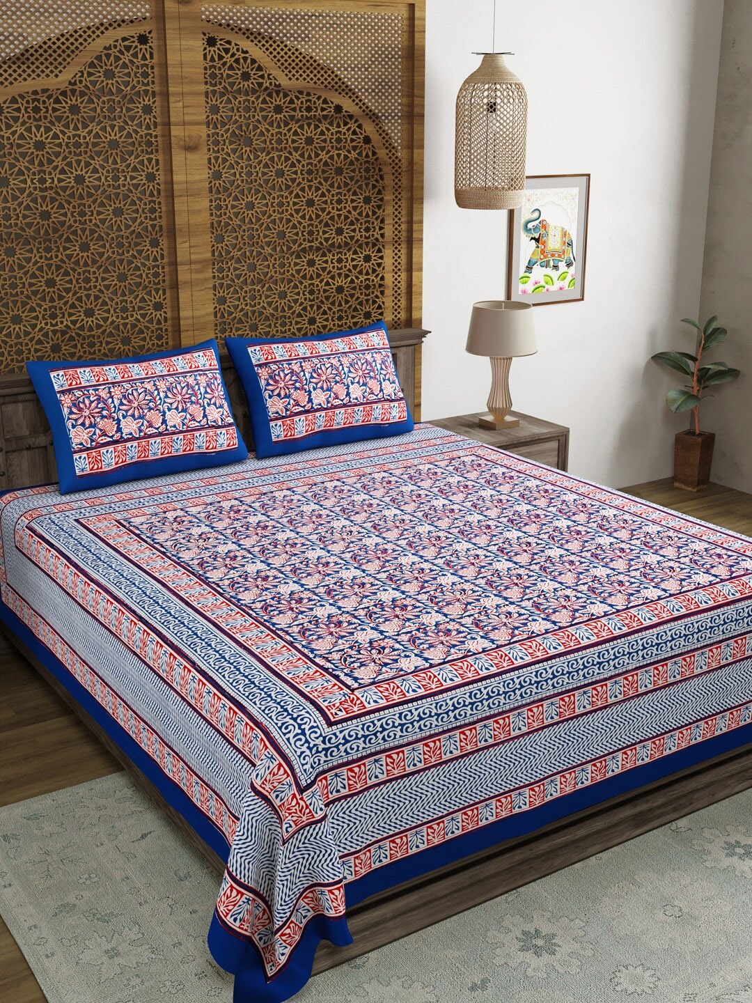 BLOCKS OF INDIA Blue & Red Ethnic Motifs Printed 210 TC King Bedsheet & 2 Pillow Covers
BLOCKS OF INDIA Blue & Red Ethnic Motifs Printed 210 TC King Bedsheet & 2 Pillow Covers