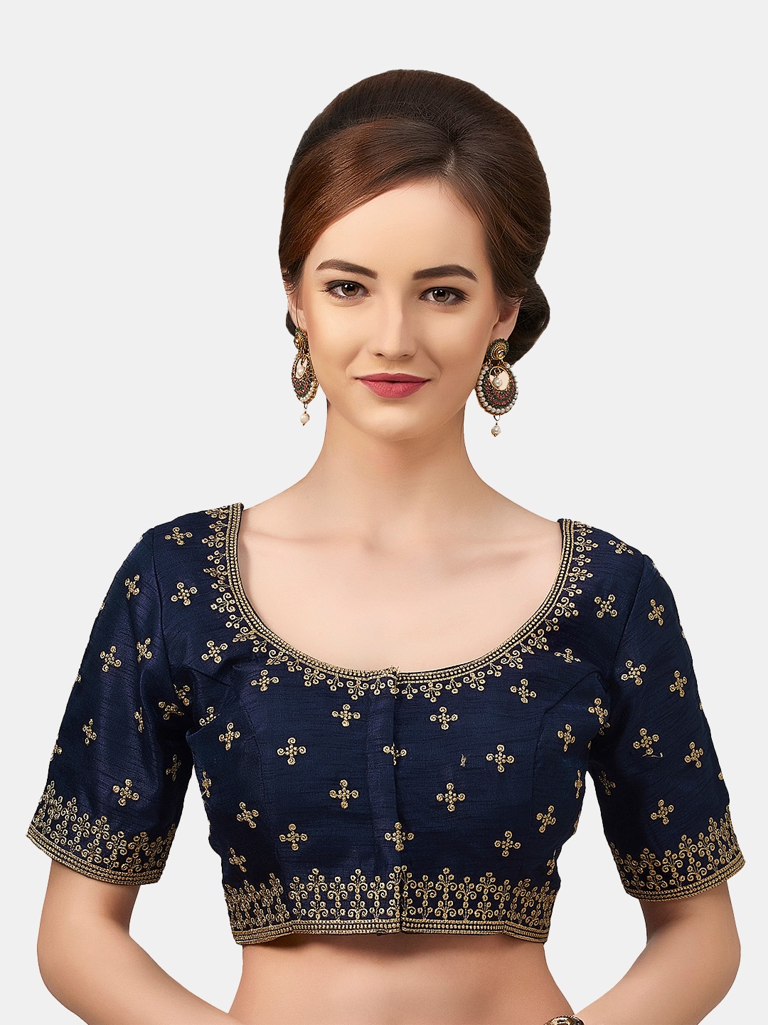 neckbook Brocade Short Sleeves Princess Cut Padded Readymade Saree Blouse, Navy blue
neckbook Brocade Short Sleeves Princess Cut Padded Readymade Saree Blouse, Navy blue