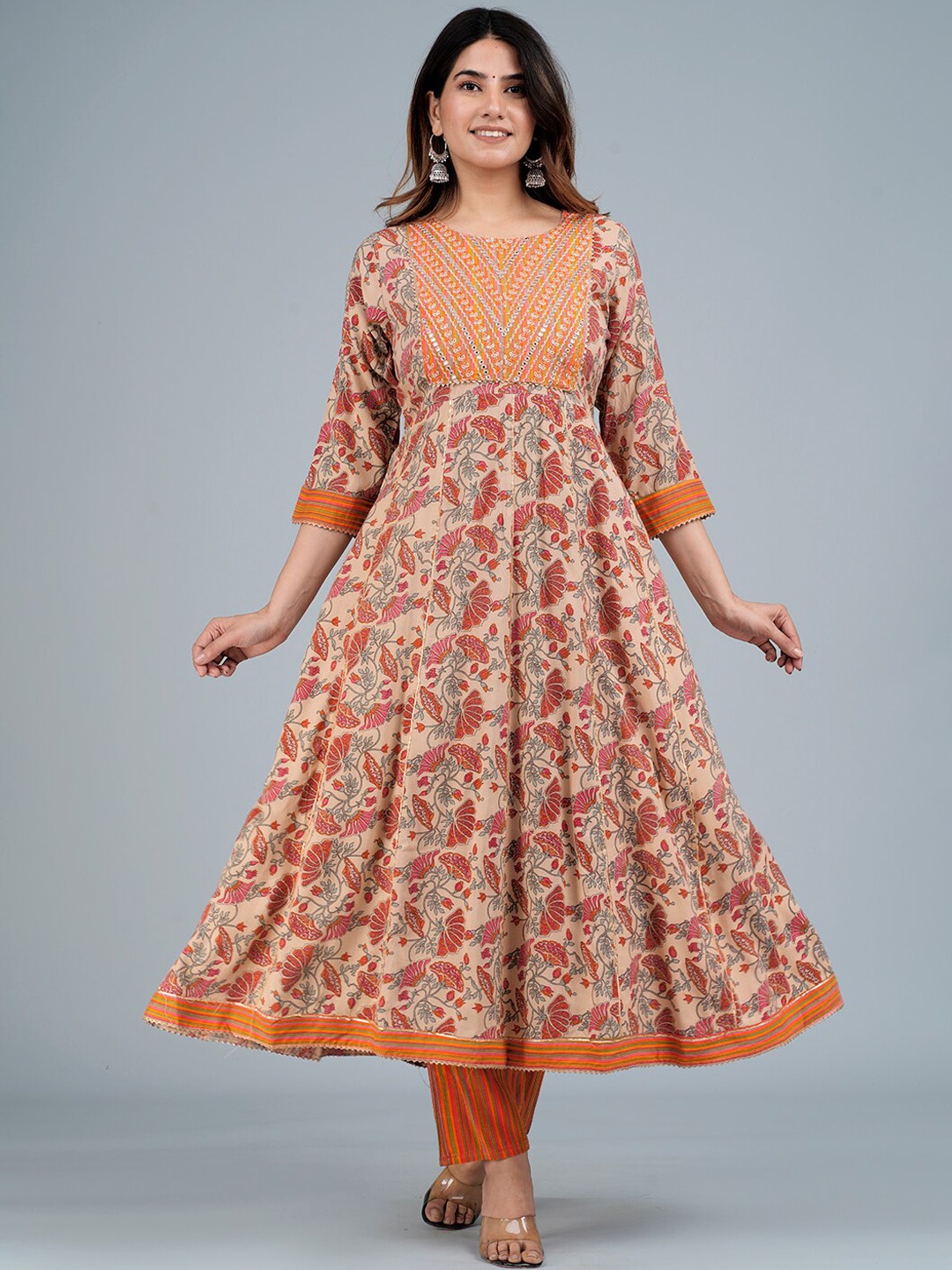 ANAISA Ethnic Motifs Embroidered Empire Mirror Work Anarkali Kurta with Trousers & Dupatta, Beige
ANAISA Ethnic Motifs Embroidered Empire Mirror Work Anarkali Kurta with Trousers & Dupatta, Beige