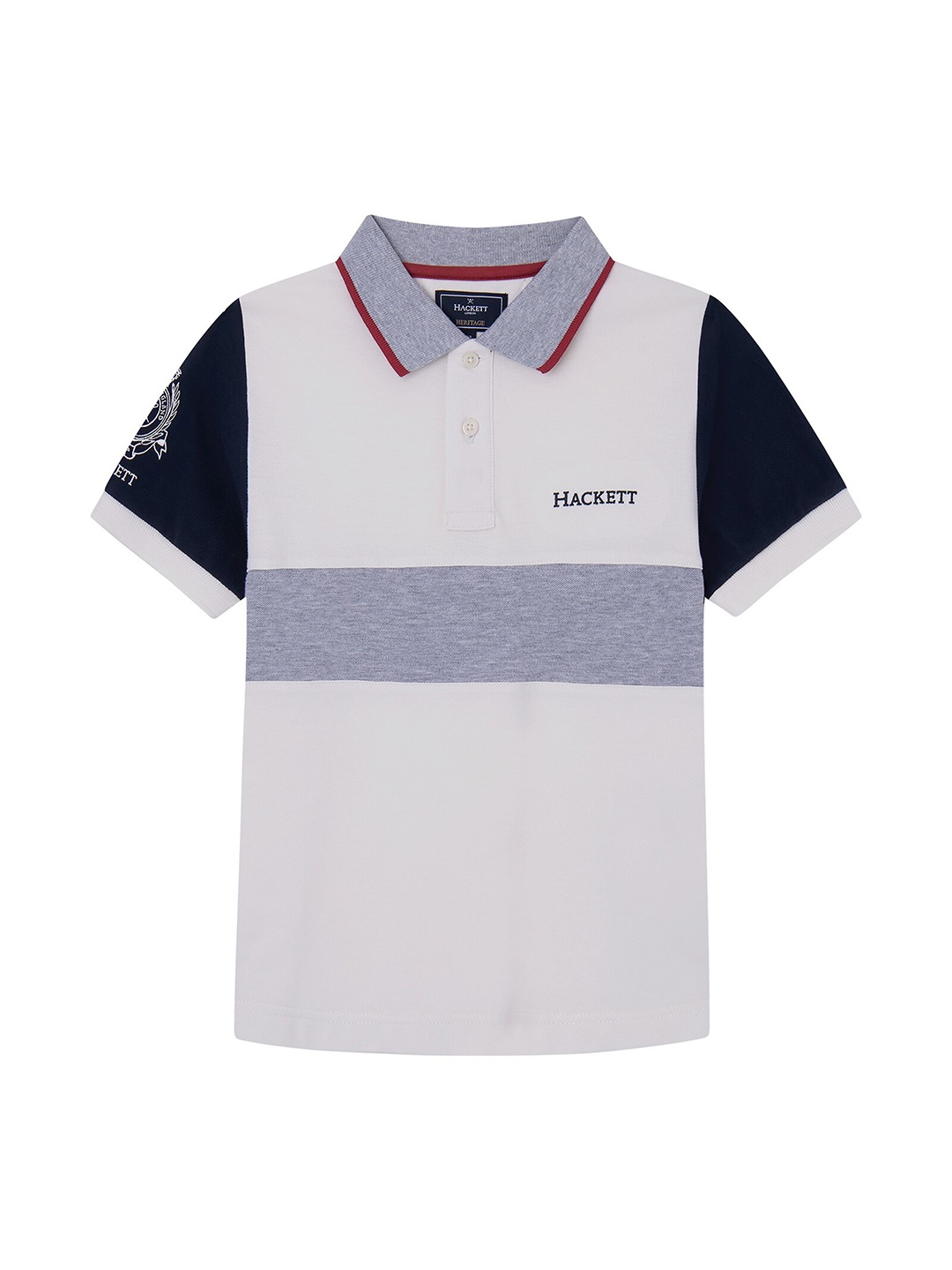 HACKETT LONDON Boys Colourblocked Polo Collar Pure Cotton T-Shirt, White
