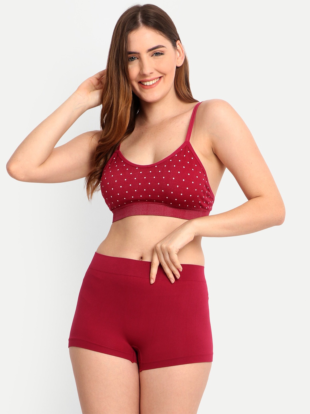 INFINIUM Polka Dots Printed Non Wired Lightly Padded Full Coverage Everyday Bra, Maroon
INFINIUM Polka Dots Printed Non Wired Lightly Padded Full Coverage Everyday Bra, Maroon