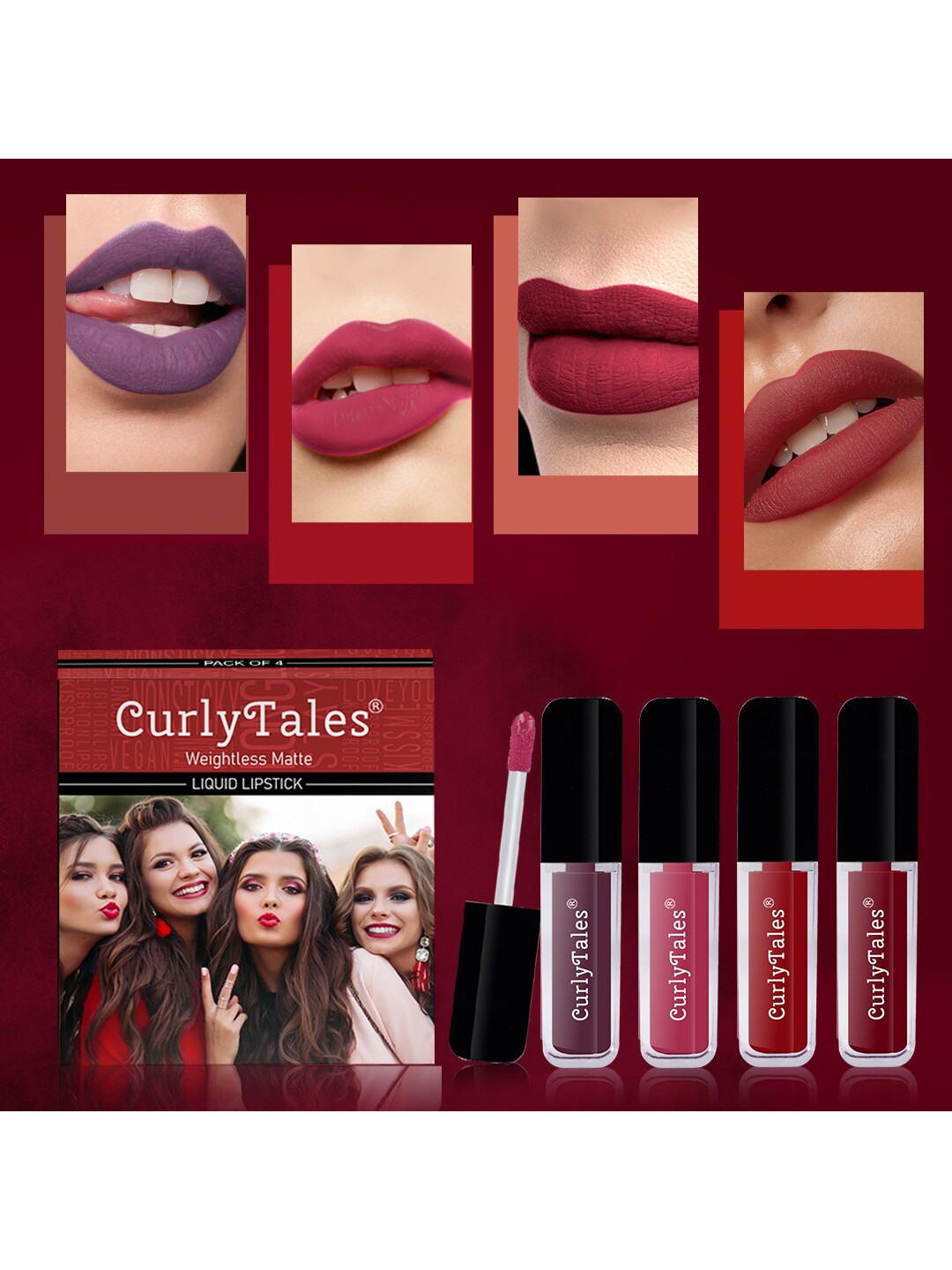 CurlyTales Set of 4 Weightless Matte Long Lasting Liquid Lipsticks - 4 ml each, Multi
CurlyTales Set of 4 Weightless Matte Long Lasting Liquid Lipsticks - 4 ml each, Multi