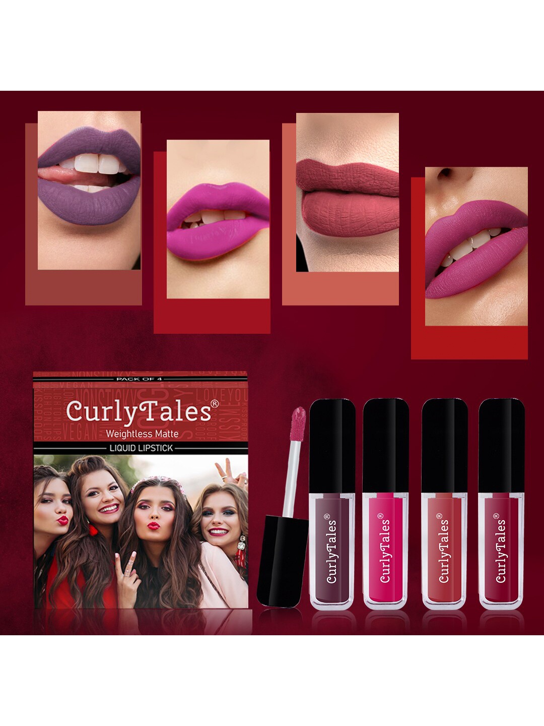 CurlyTales Set of 4 Weightless Matte Long Lasting Liquid Lipsticks - 4 ml each, Multi
CurlyTales Set of 4 Weightless Matte Long Lasting Liquid Lipsticks - 4 ml each, Multi