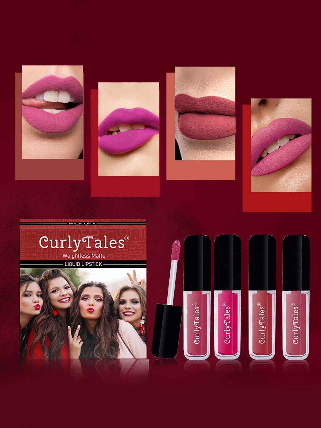 CurlyTales Set of 4 Weightless Matte Long Lasting Liquid Lipsticks - 3 ml each, Multi
CurlyTales Set of 4 Weightless Matte Long Lasting Liquid Lipsticks - 3 ml each, Multi