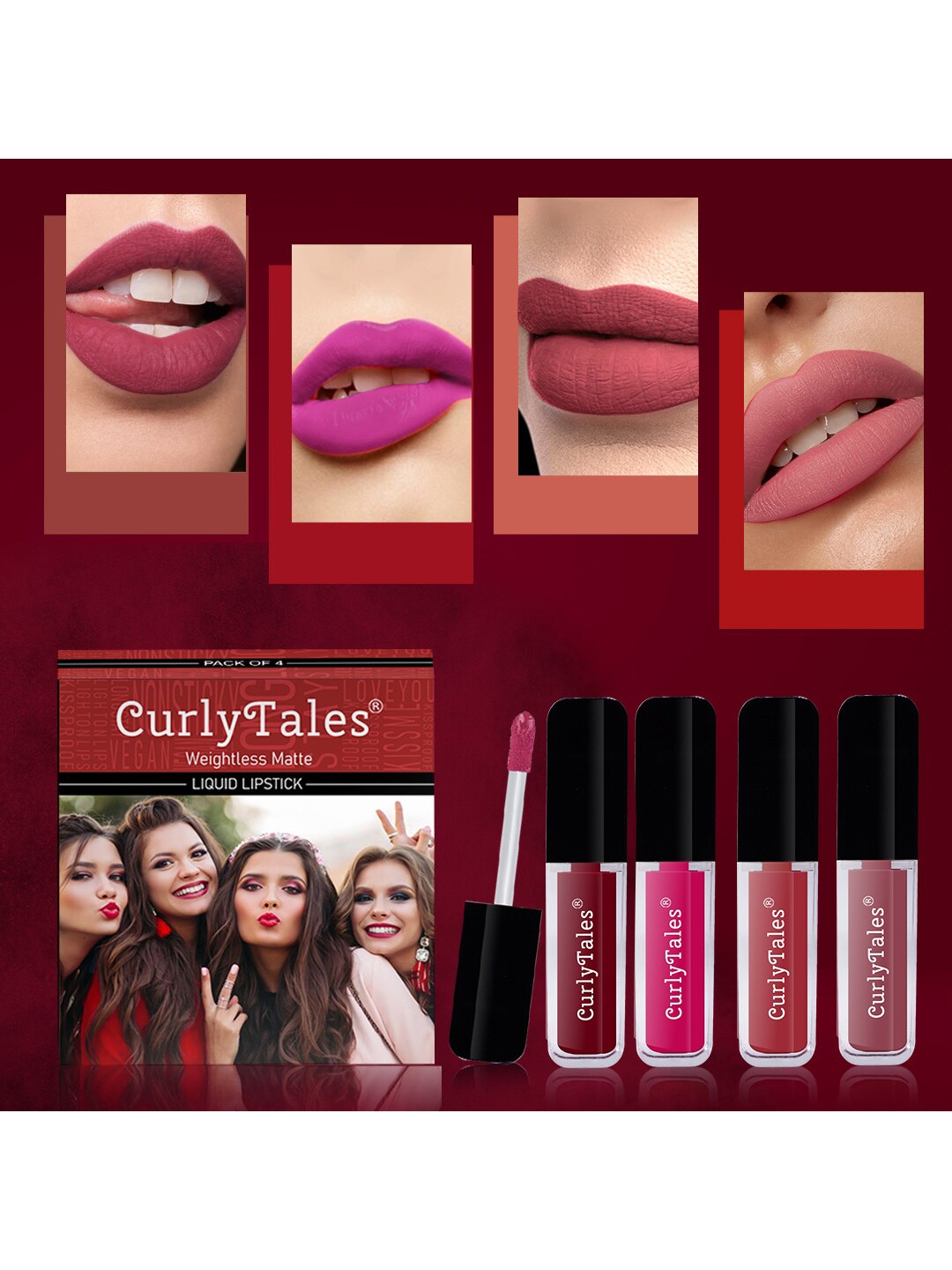 CurlyTales Set of 4 Weightless Matte Long Lasting Liquid Lipsticks - 3 ml each, Multi
CurlyTales Set of 4 Weightless Matte Long Lasting Liquid Lipsticks - 3 ml each, Multi
