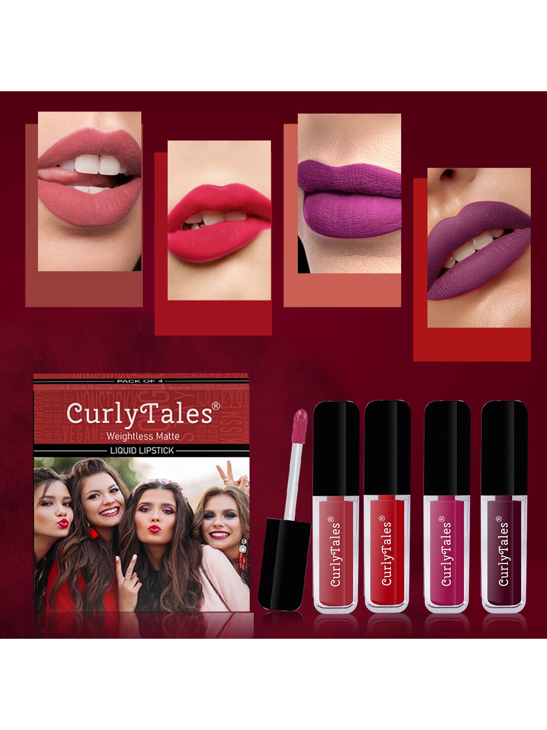 CurlyTales Set of 4 Weightless Matte Liquid Lipsticks 3ml Each - Shade 06 + 11 + 12 + 15, Purple
CurlyTales Set of 4 Weightless Matte Liquid Lipsticks 3ml Each - Shade 06 + 11 + 12 + 15, Purple