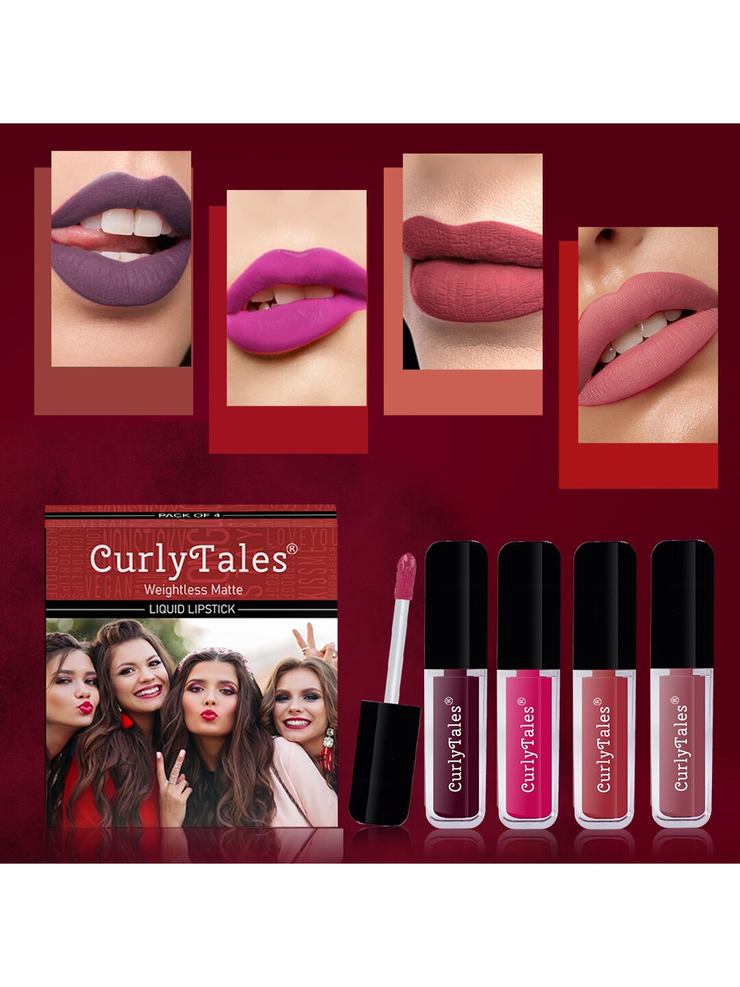 CurlyTales Set of 4 Weightless Matte Liquid Lipsticks 3 ml Each - Shade 15, 05, 06, 09, Purple
CurlyTales Set of 4 Weightless Matte Liquid Lipsticks 3 ml Each - Shade 15, 05, 06, 09, Purple