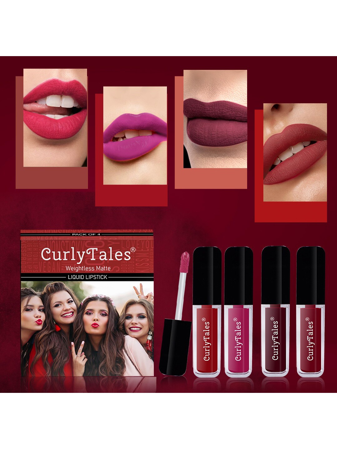 CurlyTales Set of 4 Weightless Matte Long Lasting Liquid Lipsticks - 4 ml each, Multi
CurlyTales Set of 4 Weightless Matte Long Lasting Liquid Lipsticks - 4 ml each, Multi
