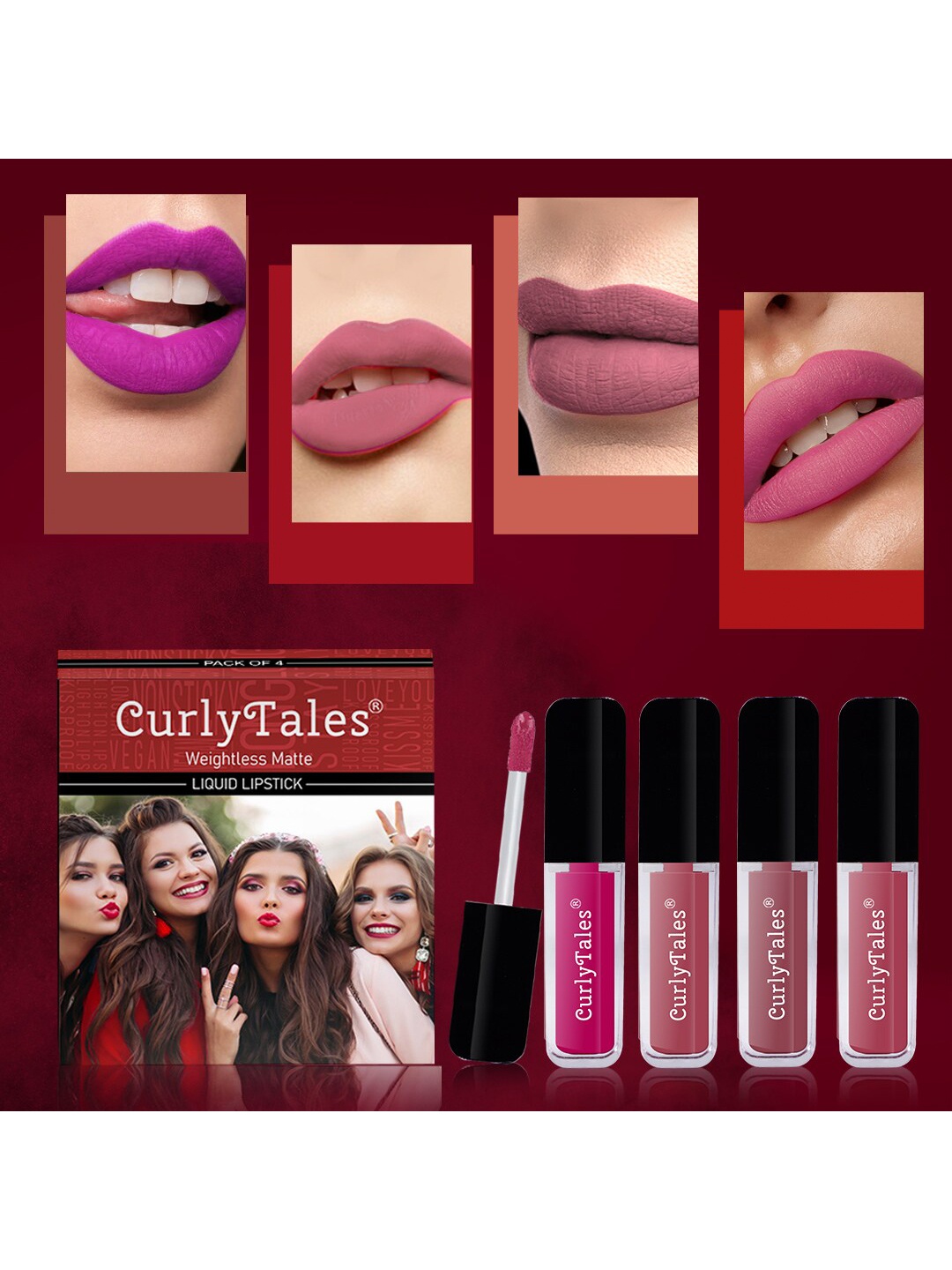 CurlyTales Set of 4 Weightless Matte Liquid Lipsticks 3 ml Each - Shade 06, 08, 09, 11, Pink
CurlyTales Set of 4 Weightless Matte Liquid Lipsticks 3 ml Each - Shade 06, 08, 09, 11, Pink