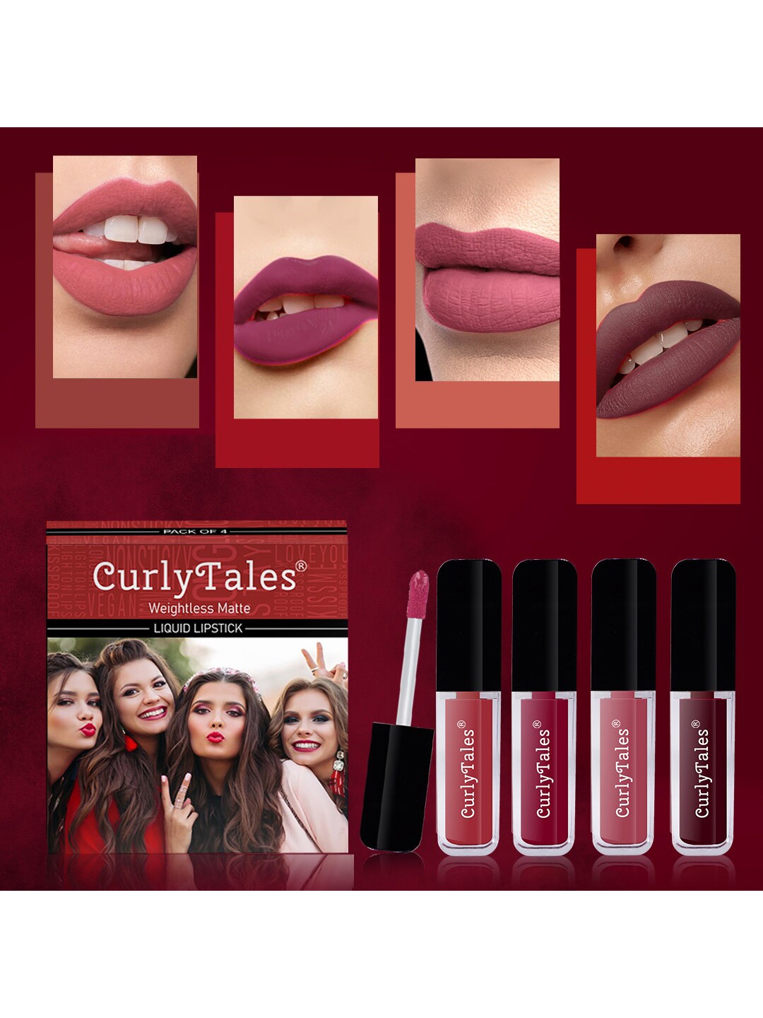 CurlyTales Set of 4 Weightless Matte Long Lasting Liquid Lipsticks - 4 ml each, Multi
CurlyTales Set of 4 Weightless Matte Long Lasting Liquid Lipsticks - 4 ml each, Multi
