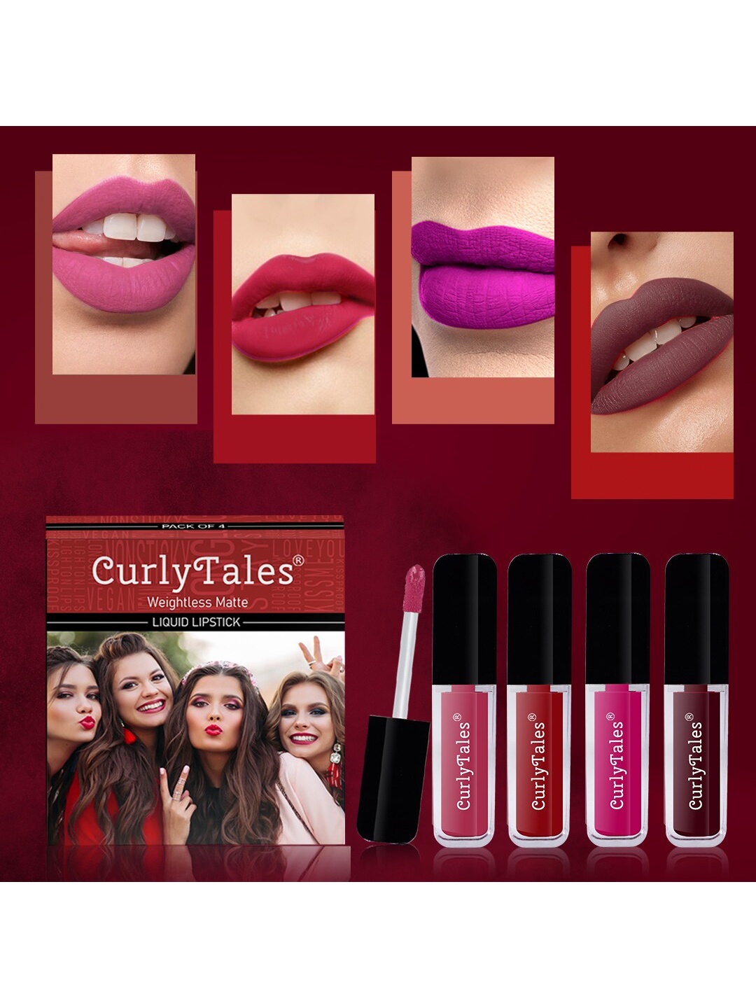 CurlyTales Set of 4 Weightless Matte Long Lasting Liquid Lipsticks - 4 ml each, Multi
CurlyTales Set of 4 Weightless Matte Long Lasting Liquid Lipsticks - 4 ml each, Multi