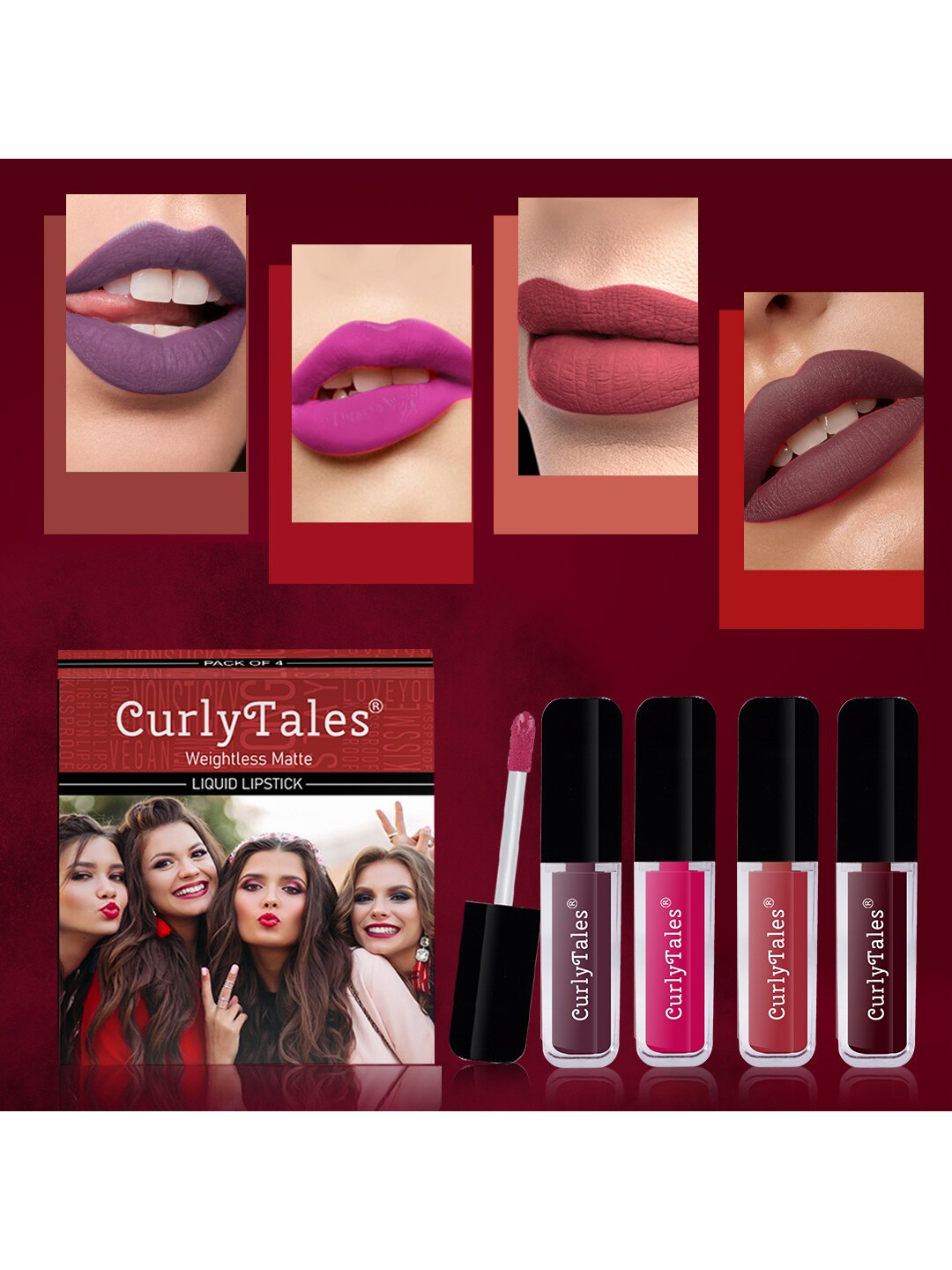 CurlyTales Set of 4 Weightless Matte Long Lasting Liquid Lipsticks - 4 ml each, Multi
CurlyTales Set of 4 Weightless Matte Long Lasting Liquid Lipsticks - 4 ml each, Multi