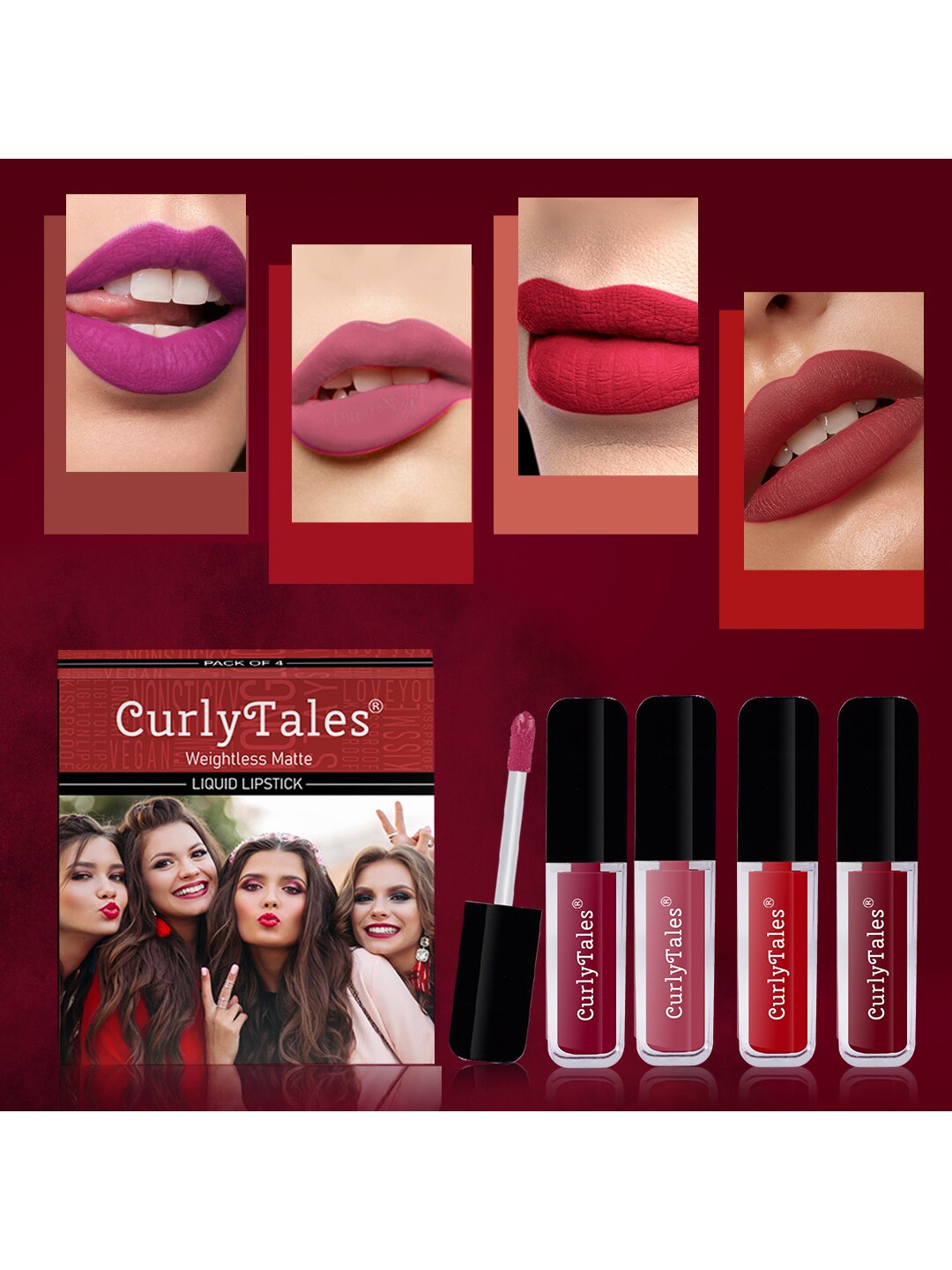 CurlyTales Set of 4 Weightless Matte Long Lasting Liquid Lipsticks - 3 ml each, Multi
CurlyTales Set of 4 Weightless Matte Long Lasting Liquid Lipsticks - 3 ml each, Multi