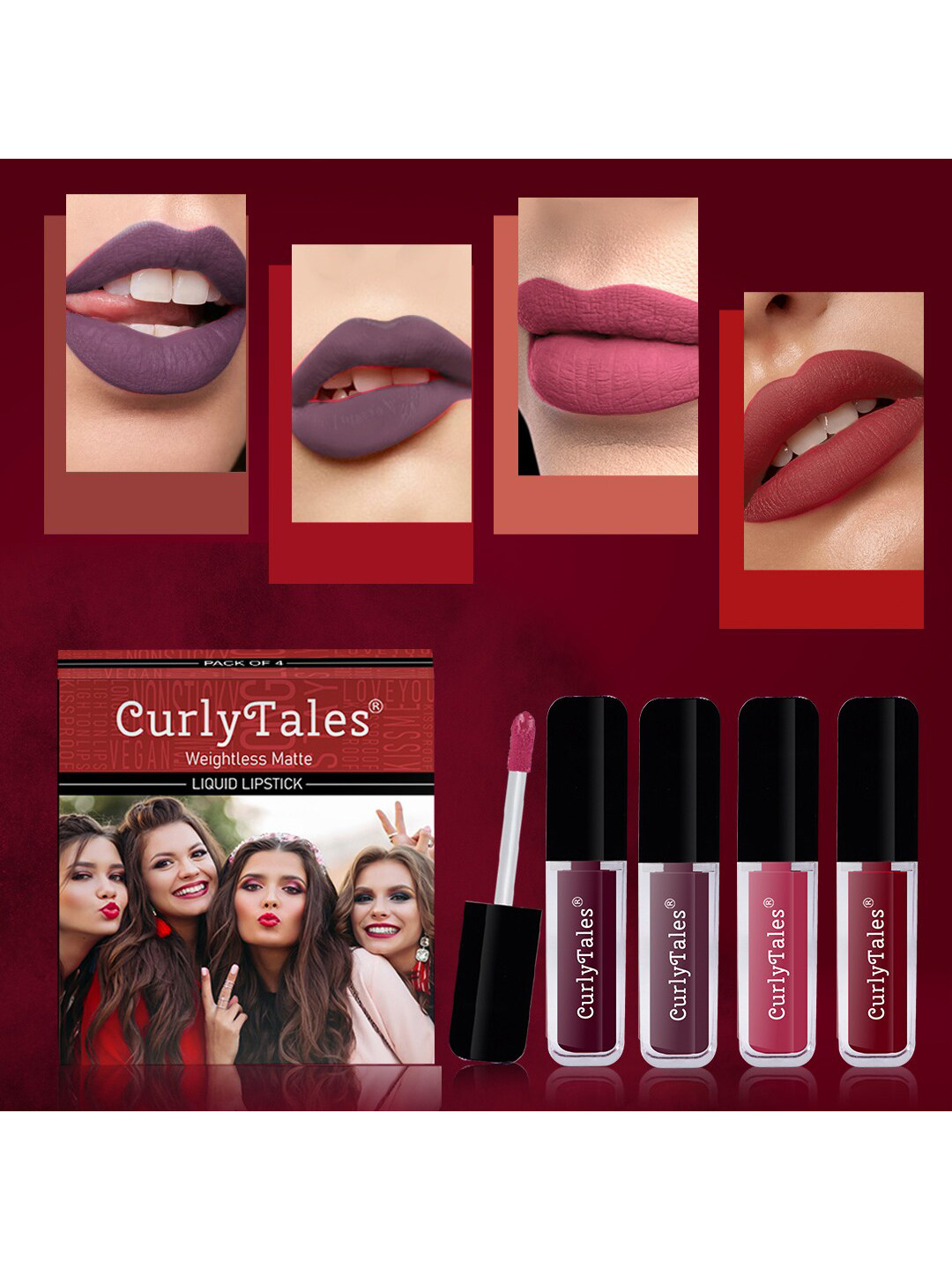 CurlyTales Set of 4 Weightless Matte Liquid Lipsticks 3 ml Each - Shade 15, 01, 02, 14, Purple
CurlyTales Set of 4 Weightless Matte Liquid Lipsticks 3 ml Each - Shade 15, 01, 02, 14, Purple