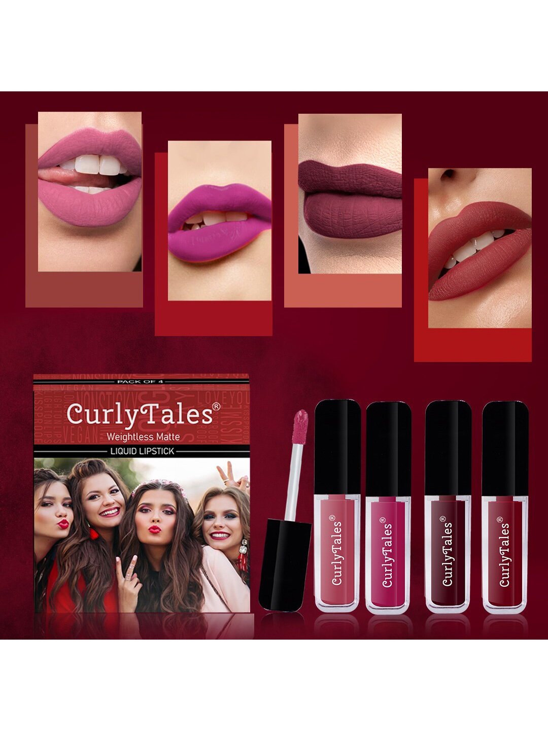 CurlyTales Set Of 4 Weightless Matte & Long Lasting Liquid Lipsticks - 4 ml Each, Maroon
CurlyTales Set Of 4 Weightless Matte & Long Lasting Liquid Lipsticks - 4 ml Each, Maroon