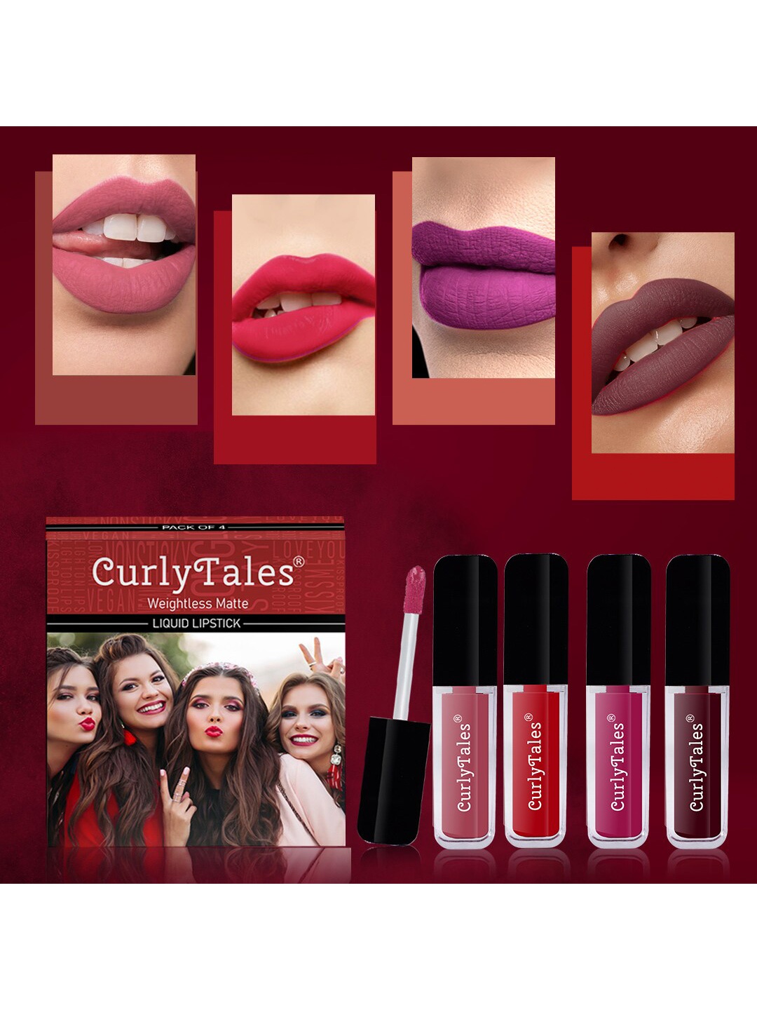 CurlyTales Set of 4 Weightless Matte Liquid Lipsticks 3ml Each - Shade 08 + 11 + 12 + 13, Pink
CurlyTales Set of 4 Weightless Matte Liquid Lipsticks 3ml Each - Shade 08 + 11 + 12 + 13, Pink