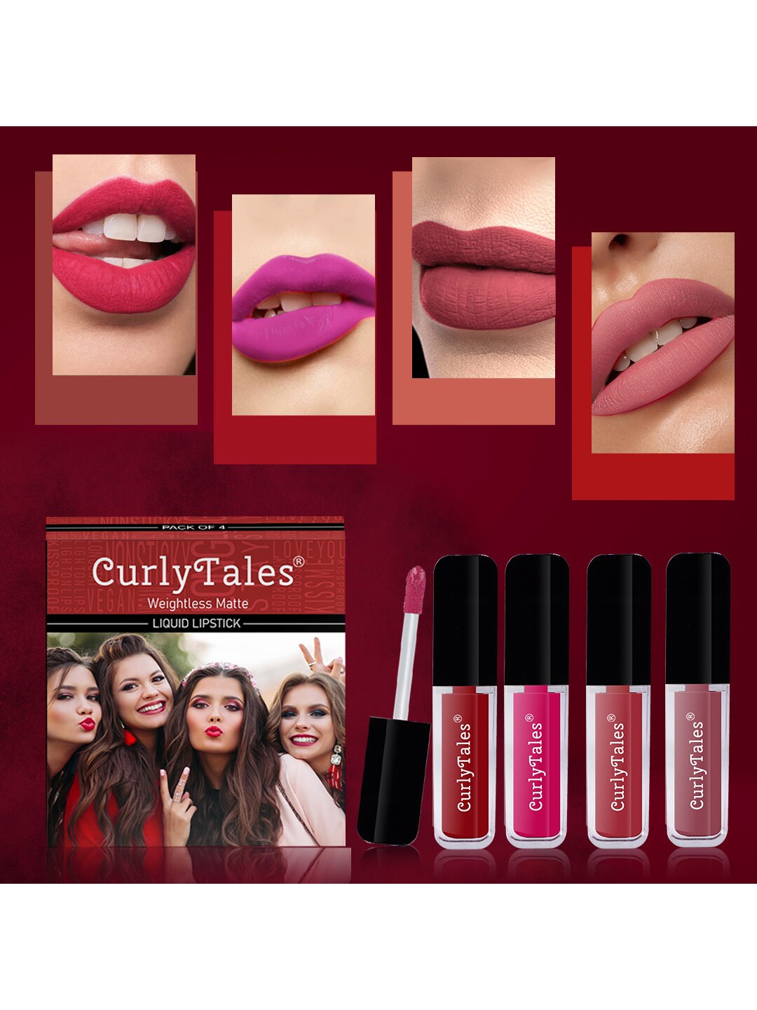 CurlyTales Set of 4 Weightless Matte Liquid Lipsticks 3 ml Each - Shade 03, 05, 06, 09, Red
CurlyTales Set of 4 Weightless Matte Liquid Lipsticks 3 ml Each - Shade 03, 05, 06, 09, Red